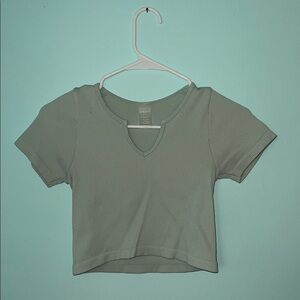 Forever 21 Green Crop Cut Out T-Shirt
